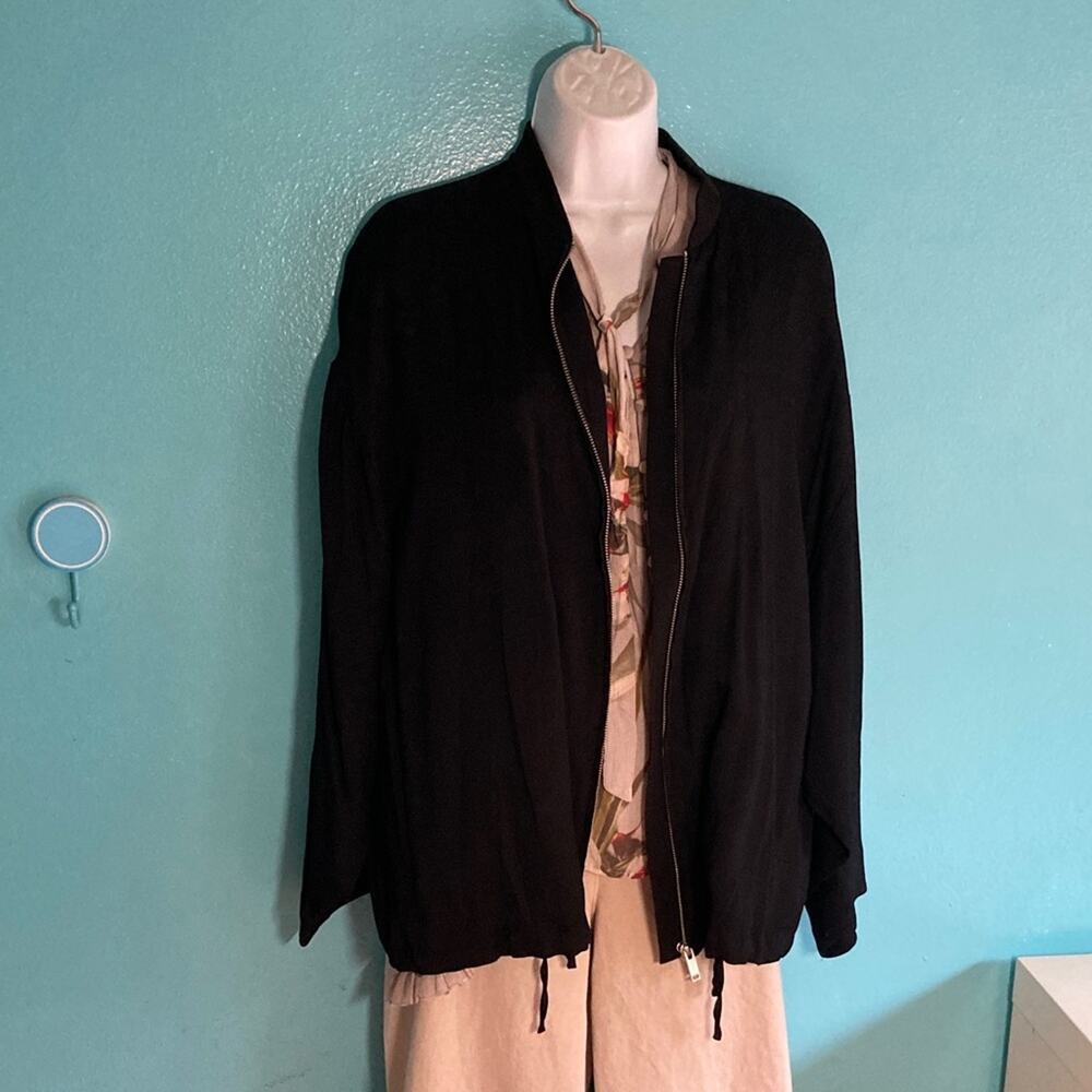 COS Jacket 8 XL Women Black Viscose Full Zip Oversized Minimalist Scandi Chic